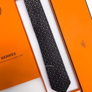HERMES - Black H PATTERN SILK TIE