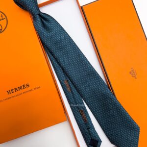 HERMES - Dark Teal H DOTS PATTERN SILK TIE