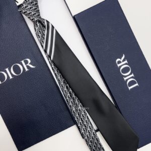 DIOR - Black STRIPED OBLIQUE SILK TIE