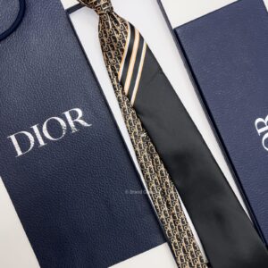 DIOR - Gold STRIPED OBLIQUE SILK TIE
