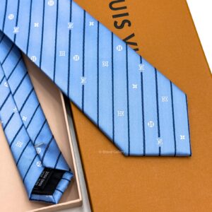 Light Blue Monogram Pinstripes Silk Tie