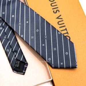 Anthracite Monogram Pinstripes Silk Tie