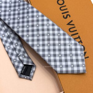 Grey Flowers Check Silk Tie