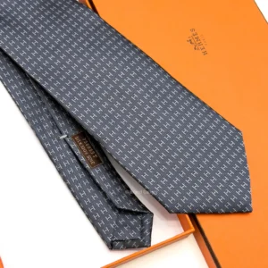 Hermes Petrol Grey FACONNEE H Rows Tie - Luxury tie - A&A Brand Gallery Egypt