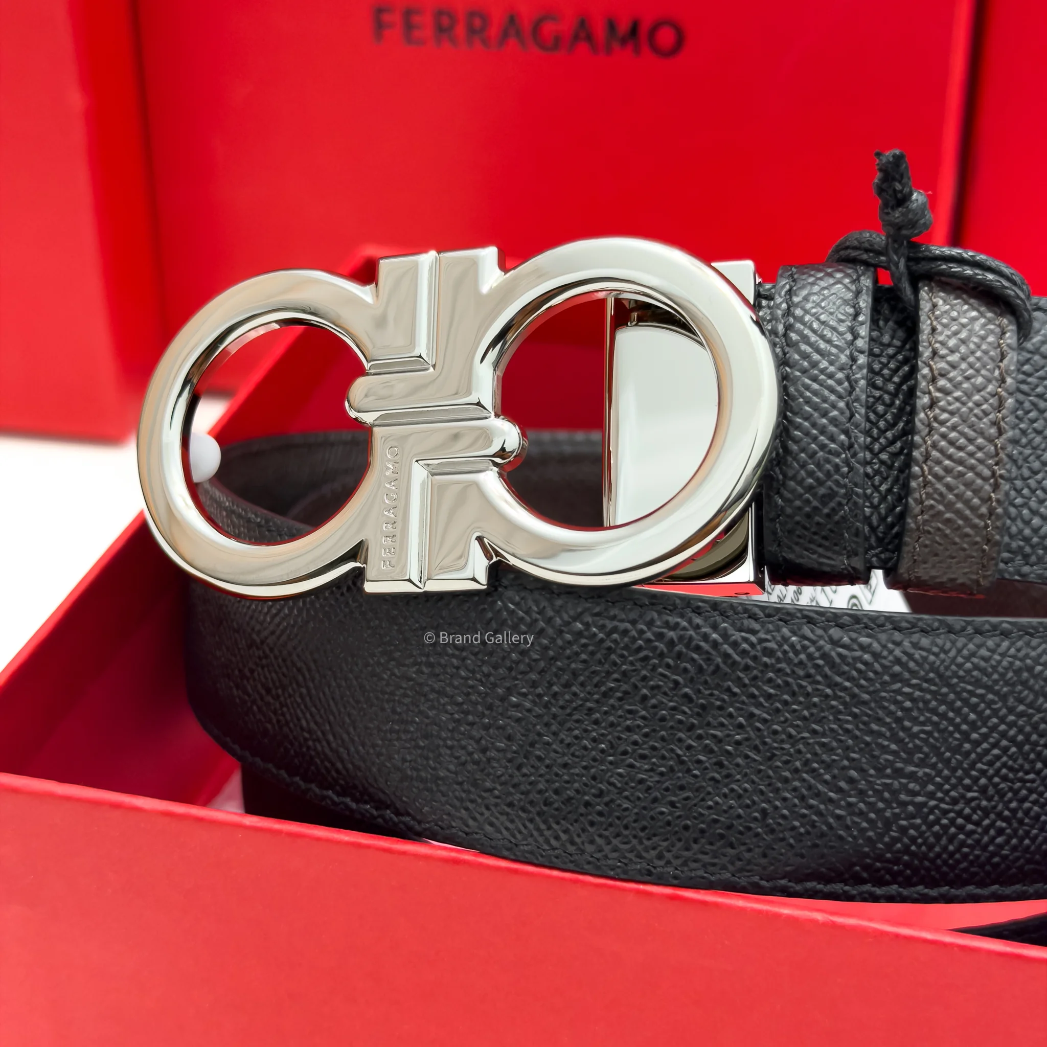 Ferragamo Gancini Silver pebbled Leather Belt - Luxury belt - A&A Brand Gallery Egypt