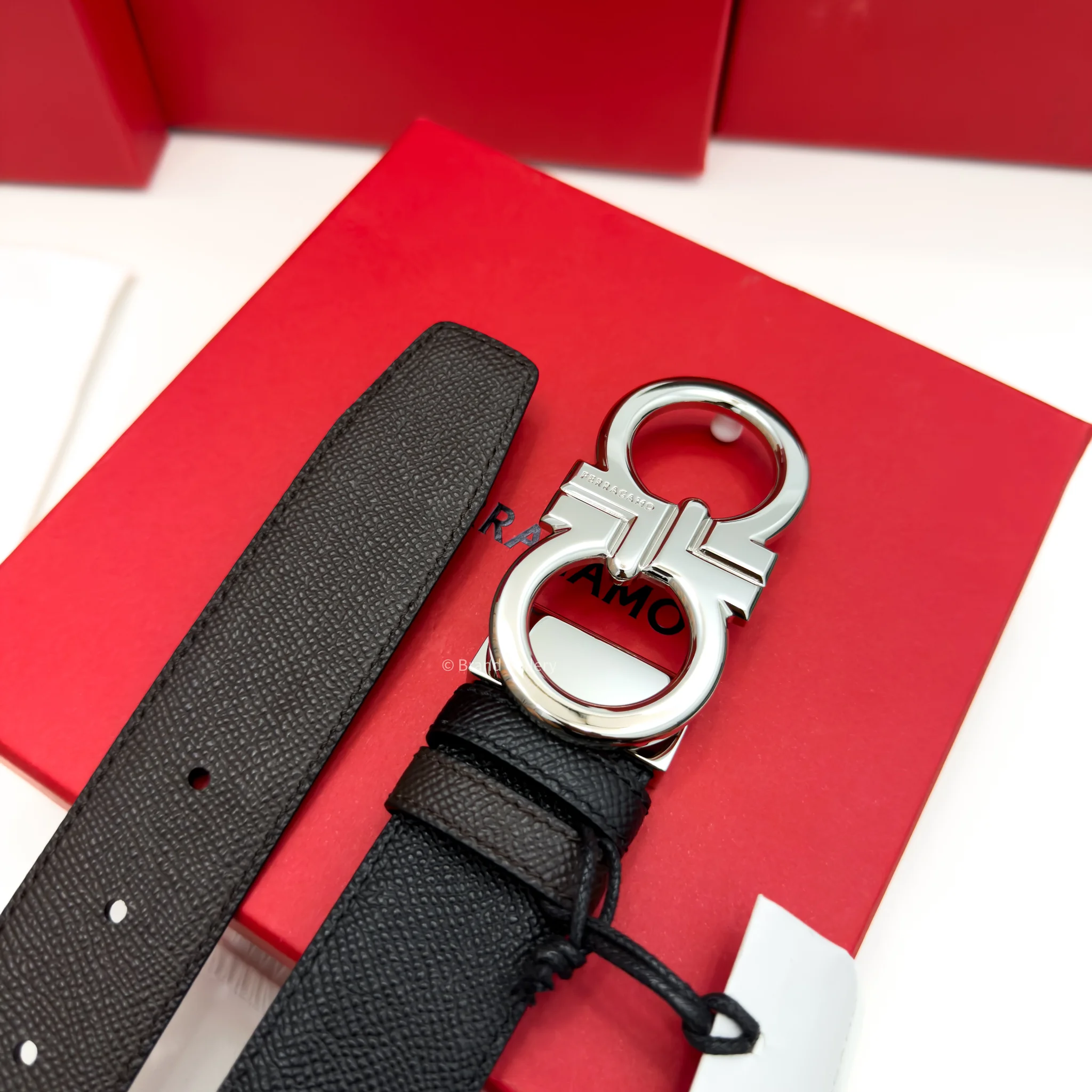 Ferragamo Gancini Silver pebbled Leather Belt - Luxury belt - A&A Brand Gallery Egypt