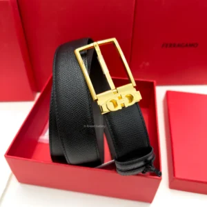 Gancini Pin Gold pebbled Leather Belt