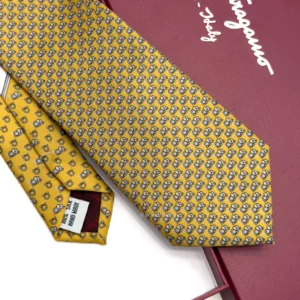Ferragamo yellow elephant print silk tie
