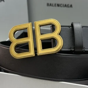 Balenciaga BB Hourglass black calfskin belt with aged gold-tone buckle