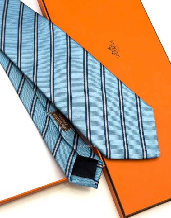 Baby Blue H Classical Lined Tie - Luxury tie - A&A Brand Gallery Egypt