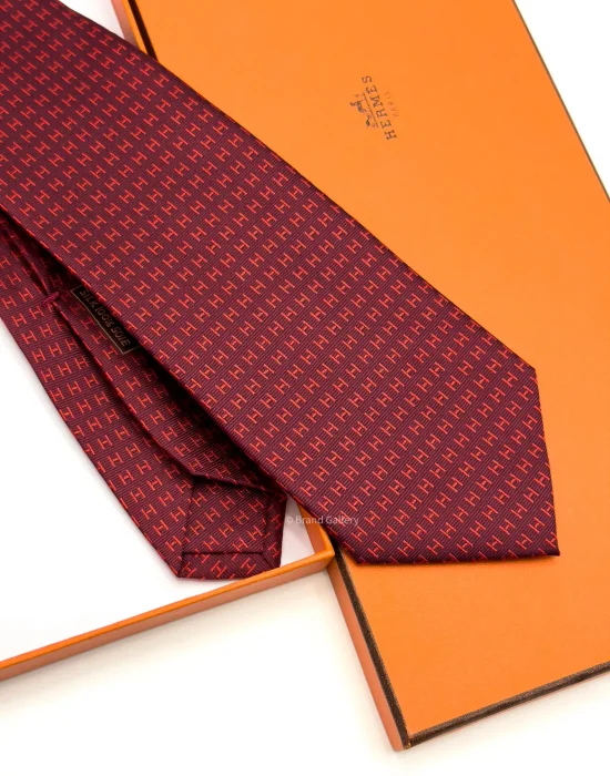 Hermes Bordeaux FACONNEE H Rows Tie - Luxury tie - A&A Brand Gallery Egypt