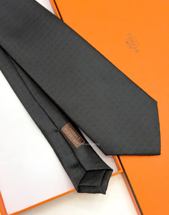 Hermes Black FACONNEE H Rows Tie - Luxury tie - A&A Brand Gallery Egypt