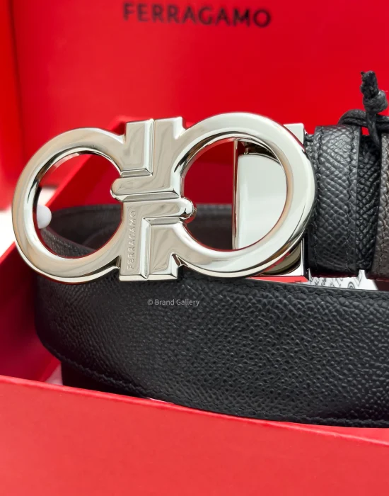 Ferragamo Gancini Silver pebbled Leather Belt - Luxury belt - A&A Brand Gallery Egypt