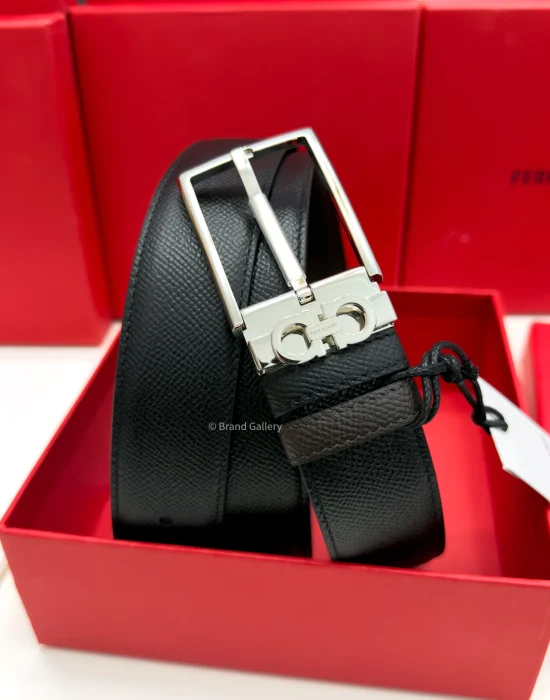 Ferragamo Gancini Silver pebbled Reversible Leather Belt - Luxury belt - A&A Brand Gallery Egypt