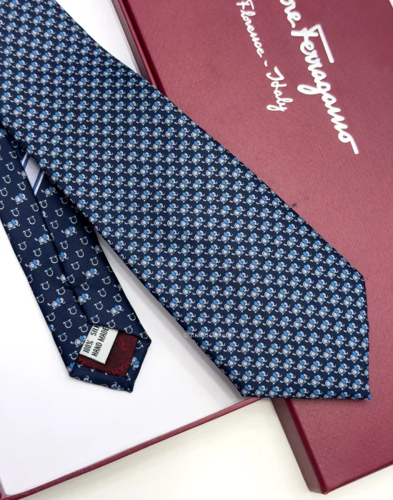 Ferragamo navy elephant print silk tie
