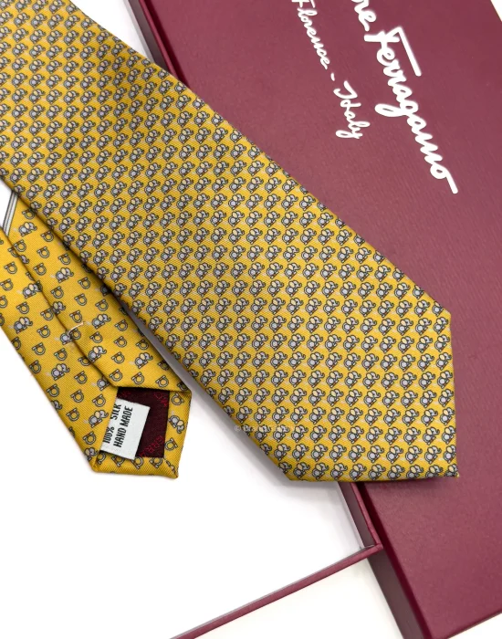Ferragamo yellow elephant print silk tie