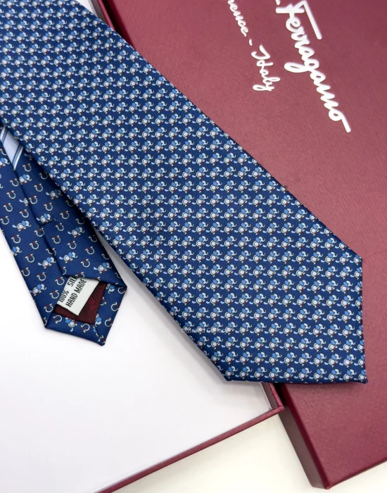Ferragamo Blue elephant print silk tie