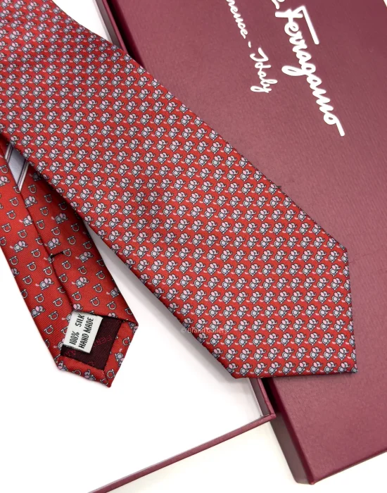 Ferragamo Red elephant print silk tie