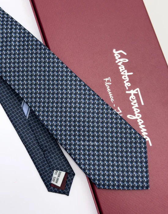 Ferragamo navy Pegasus print silk tie