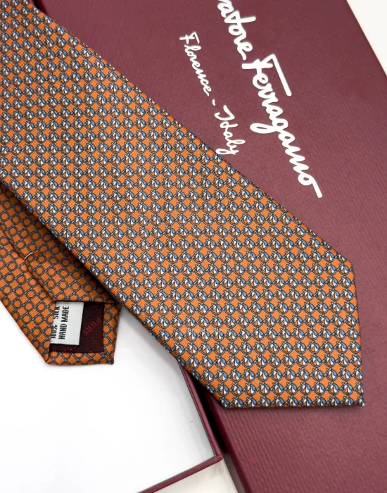 Ferragamo orange Pegasus print silk tie