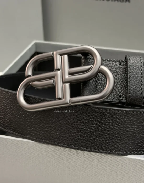 Balenciaga BB Large black grained calfskin belt with aged dark gunmetal buckle