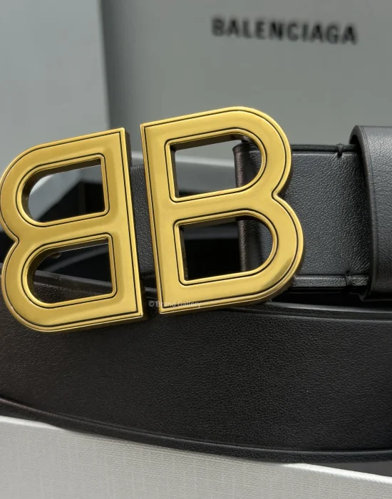Balenciaga BB Hourglass black calfskin belt with aged gold-tone buckle